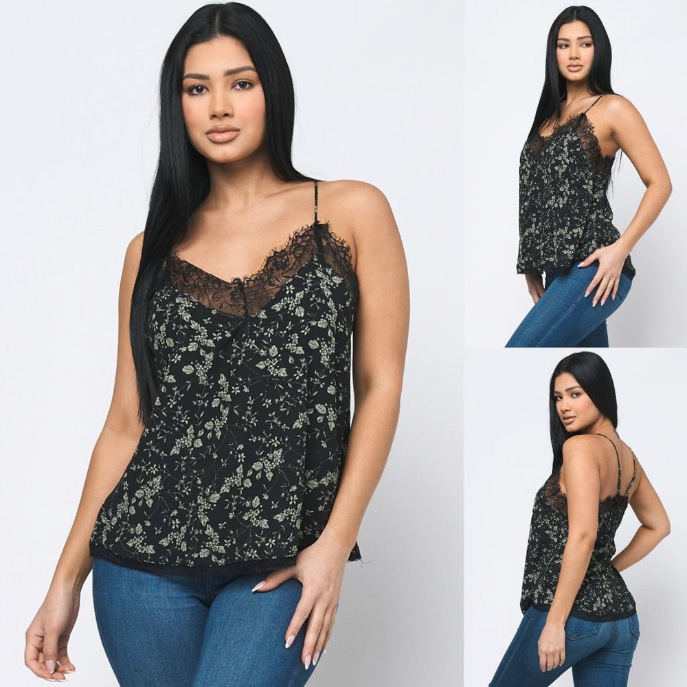 NWT Reset by Jane lace trim spaghetti strap designer Cami Top S,M,L
